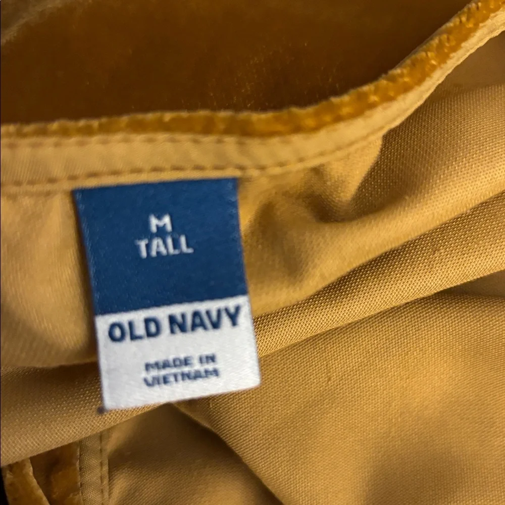 Old Navy Mustard Gold Romantic Velvet V-Neck Top Long Puff Sleeves Size M Tall